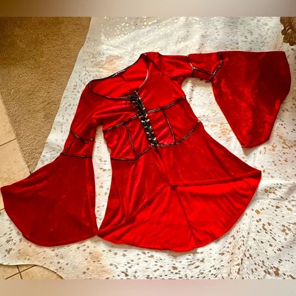 Vintage Lip Service Red Velvet Gothic Renaissance Vampire Bell Sleeve Tunic Plus - Picture 1 of 13